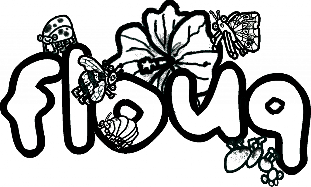 flouq e.V. Logo mit fünf Tieren: Bourdon, Coccinelle, Cloporte, Fourmi, Papillon
